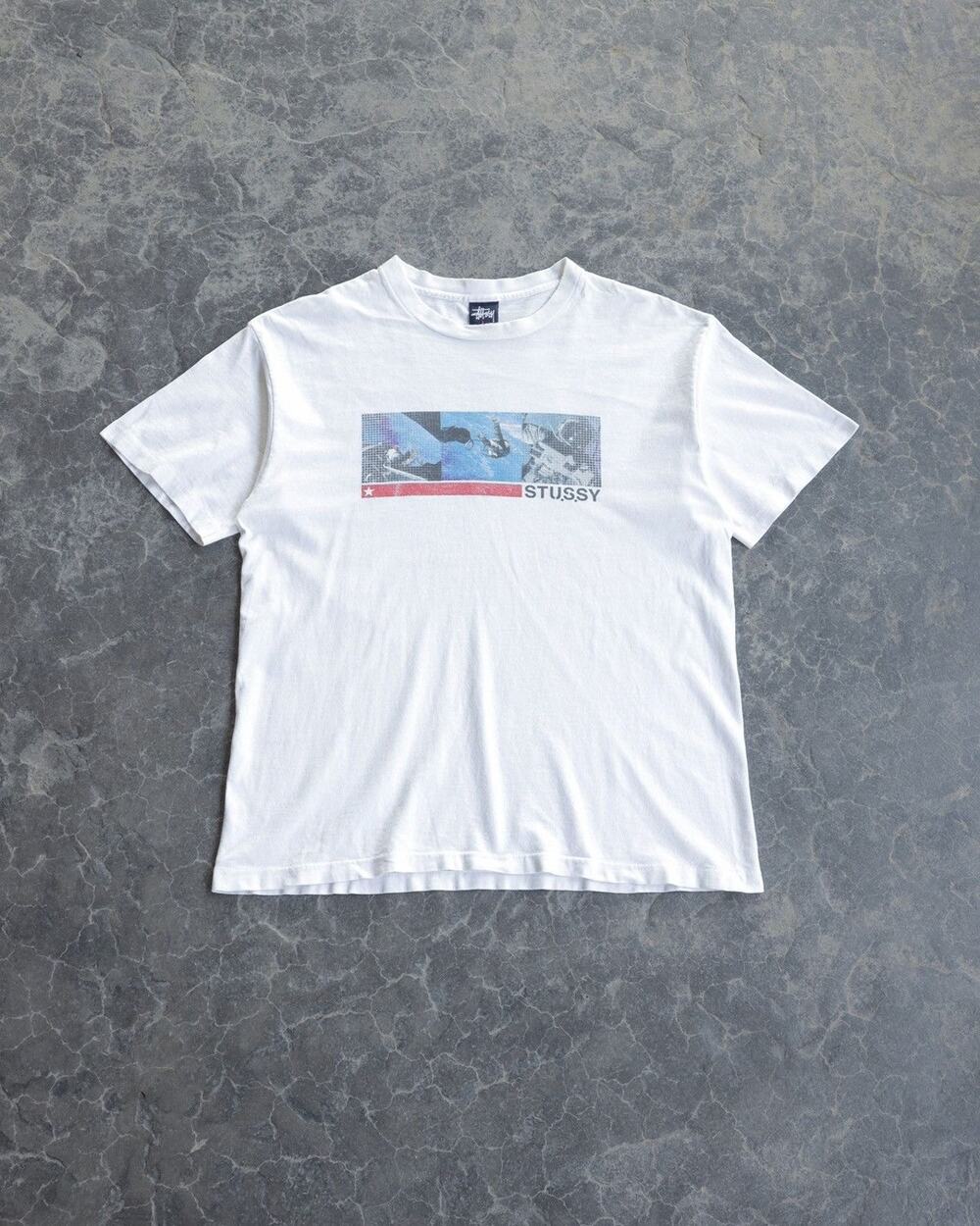 Vintage 90s Stussy Astronaut Space Box Logo Archive White Tee